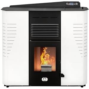 STUFE A PELLET ITALIA Marmolada 14 KW Canalizzata - Stufa ad Aria Ventilata Efficienza 92% Scalda 130m² Autonomia 19H Programmabile 5 Velocità e Potenze Design Compatto Garanzia 24 Mesi Bianco