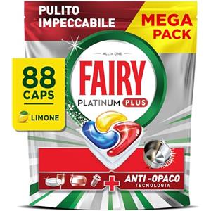 Fairy Platinum Detersivo Pastiglie Lavastoviglie Plus, Brillantante, 88 Capsule, Limone, Tecnologia Anti-Opaco, Contro Il Grasso e le Incrostazioni Ostinate Anche Nei Cicli Brevi