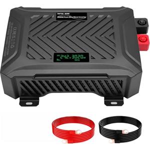DATOUBOSS Inverter Onda Sinusoidale Pura 12V/24V a 220V Convertitore Universale Onda Pura 3000W con sistema di rilevamento intelligente, con LCD Display, interfaccia USB, Type-C e 2 presa UE