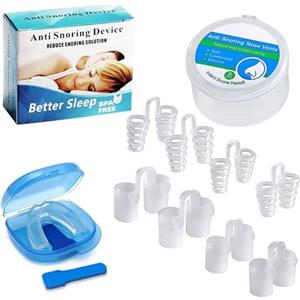 MisFun Dilatatore Nasale Antirussamento, 8 pezzi Silicone Riutilizzabile Naso Sfiati Dilatatori Nasali+Bite Dentale Notturno, Dispositivo Anti Russamento, Dispositivo per Non Russare(2 Stili 4 Taglie)