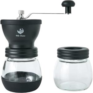 VIA CREMA Macina Caffè Manuale Macinacaffè Chicchi in Vetro, Coperchio Silicone, Lame in Ceramica Regolabili Pratico Macinino Macina Caffè a Mano