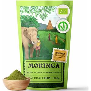 NaturaleBio Moringa Oleifera Bio in Polvere - Qualità Premium - 200g. Biologica, Naturale e Pura. Foglie Raccolte dalla Pianta di Moringa Oleifera