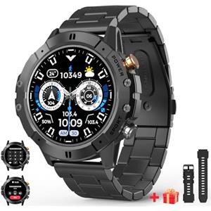 AMZSA Military orologio Smartwatch Uomo con Effettua/Risponde Chiamate , 1.52" rotondo Fitness Tracker con 120+ Modalità Sport,Ai,1ATM,Notifiche WhatsApp,smart watch con cinturino in metallo per iOS Android