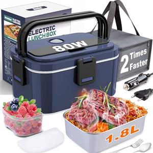 Homhut Scaldavivande Elettrico Portatile 80W Camion/Auto Lunch Box 12/24/230V Elettrico Portavivande1.8l Contenitore Porta Pranzo Per Ufficio Viaggiare Grigio Borse(1.8L-blu)