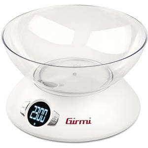 Girmi PS04 Bilancia da Cucina Elettronica, Capacità ciotola 1,8 Litri, Display Alta Luminosità, Autospegnimento, Funzione Tara, Bianco