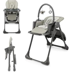 kk Kinderkraft Kinderkraft TUMMIE Seggiolone 2 in 1, Ergonomico, Confortevole, Reclinabile, Pieghevole, con Altezza Regolabile e Poggiapiedi, Vassoio Staccabile, per Bambini, con giocattoli, Grigio