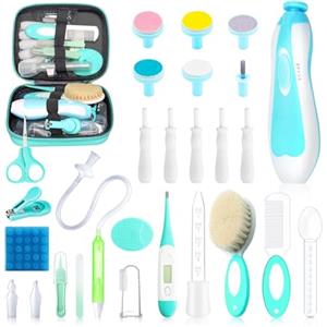 Qunlions life Kit per la salute e la cura del bambino, set essenziale per la cura del bambino, 28 in 1, tagliaunghie elettrico con scarico del gas, spazzola per capelli e aspiratore nasale per