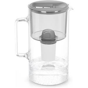 Wessper Caraffa Filtrante di Vetro con 1 Cartuccia Aquaclassic (Compatibile con Brita Classic), Elimina Cloro, Impurità e Metalli Pesanti, 3 Litri, Grigio