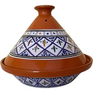 Generico La Maison Unique: Tajine Terracotta Marocchina Tunisina Diametro 32cm Pentola a Pressione Con Coperchio Piatto Etnico Marocchino Cucina Salutare - Qualità Premium - Blu