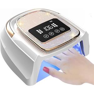 Asimebesty Lampada UV LED Unghie Ricaricabile Senza Fili, 120W Fornetto Unghie con 4 Timer 30/60/90/120S, Sensore Automatico Display LCD Professionale Lampada Unghie per Gel Semipermanente AS-2502G