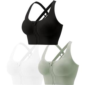Heersan Reggiseno Sportivo Donna Senza Ferretto Imbottito Sportivi Donna con Zip Anteriore Fitness Top Push Up per Yoga Jogging Gym Fitness Boxing