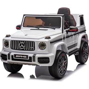 FINOOS Macchina Elettrica per Bambini con Telecomando Mercedes G63 AMG, Veicolo Elettrico 24V, Auto Elettrica per Bambino 4X4, /2+1 velocità/4 motori (Bianco)