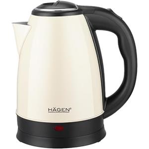 Hagen - Bollitore elettrico compatto in acciaio inox, design elegante, base a 360°, capacità 1,8L, 1500W, base a 360°, filtro rimovibile e lavabile, Crema