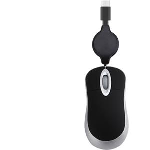 KANGQL Mouse cablato, mini mouse USB C con cavo retrattile, piccolo mouse per bambini da 3 a 8 anni, mouse ottico da viaggio 1000 DPI, nero