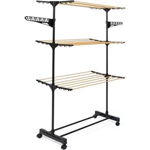 IDMarket - Stendibiancheria verticale, pieghevole, 3 livelli, capacità massima 20 m, colore nero e effetto legno