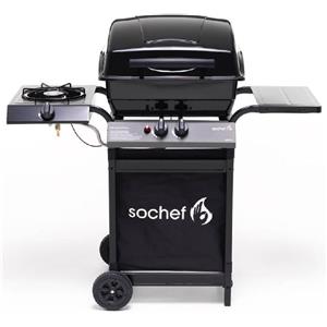 Sochef Barbecue Gas 2 Bruciatori Piupepito con Fornello e Ripiano Laterale