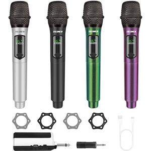 talomen Microfono wireless karaoke 2,4 GHz, microfono dinamico portatile professionale con ricevitore ricaricabile, per canto, karaoke, feste, esibizioni dal vivo, K604 Argento, Nero, Verde, Viola