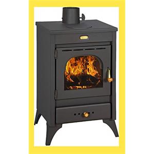 GrecoShop Stufa a legna carbone acciaio Kir 9/12 Kw vetro ceramico piastra cottura