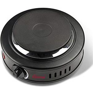 Girmi PE16 Fornello Elettrico, 500 W, Piastra in Ghisa 11cm, Spia di accensione, Piedini di appoggio, Regolazione Temperatura, Nero