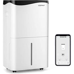 COSTWAY Deumidificatore Casa 50 L/24H 60 ㎡, Deumidificatore Ambiente con 4 Modalità e 2 Velocità, Pannello Touch o Controllo Wifi, Timer 24 H, Protezione Straripamento e Tubo di Scarico