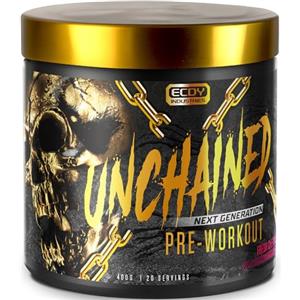 UNCHAINED® - Booster pre-allenamento con ecdysterone | 20 dosi (400 g) con caffeina | L-arginina, L-citrullina-malato, beta-alanina + altri 14 principi attivi | 100% energia | fresca ciliegia