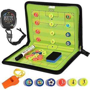 Maxee Cartella tattica da calcio, pieghevole, con personaggi magnetici, cronometro, pipe da arbitro, spugna, pennarello da tavola