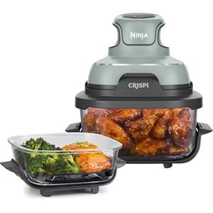 Ninja CRISPi Friggitrice ad Aria Portatile, 3.8L, 4 in 1: Frittura, Cottura Arrosto, Mantiene Cibo Caldo e Croccante, Compatta, 2 Contenitori Vetro Rimovibili, 1700W, Verde FN101EUSG