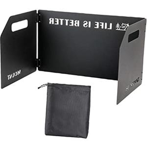 Milageto Parabrezza Pieghevole con Custodia Paravento Fornello a Gas Fornello da Campo Parabrezza per Esterno, Barbecue, Escursionismo, Picnic, Campeggio, 3 Piatti Neri