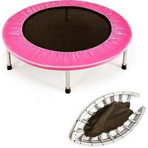 KOMFOTTEU Mini Trampolino Ø96 cm, Trampolino Elastico per Fitness Pieghevole, per Bambini con Capacità di 150 kg, con Piedini Antiscivolo, Tappeto Fitness per Allenamento Interno (Rosa)
