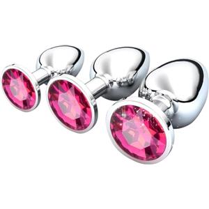 Yagaspantery 3 Pezzi Anale Metallo, Anal Butt Plug, Set Plug Anale con Cristallo Diamante, Large Medium Small Plug Anale Giocattoli del Sesso per Principianti Donne, Coppie, Uomini, Rosso Rosa