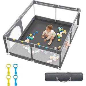 Derimkcoa Box Bambini, Centro Attività con Rete Traspirante, Recinto per Interni ed Esterni con Base Antiscivolo, 4 Anelli (150x180x66cm)
