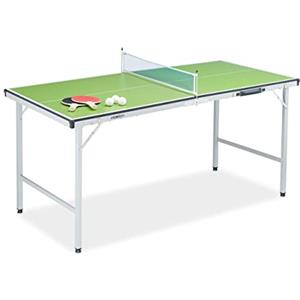 Relaxdays Tavolo da Ping Pong Pieghevole, con Rete, 2 Racchette, 3 Palline, HxLxP: 70 x 70 x 150 cm, Verde