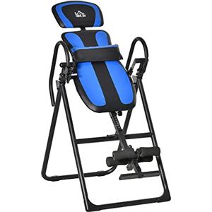 HOMCOM Tavolo ad inversione Pieghevole, Panca per Stretching con Trainer a gravità per la Terapia della Schiena con Cuscini per Le Caviglie Fino a 110 kg - Acciaio, Nero e Blu