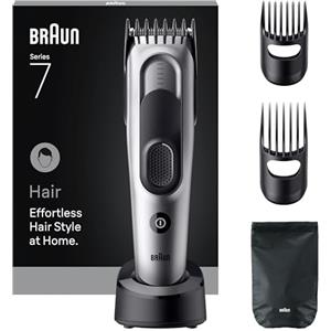 Braun Tagliacapelli Uomo Series 7, +5 Strumenti Di Styling, Lama Affilata di Lunga Durata, 17 Lunghezze, Blocco Memoria, Autonomia 50 Min, Lavabile, HC7590, Grigio