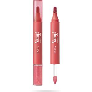 Pupa Vamp! Marker Duo - Rossetto e Gloss Labbra 3 in 1 con Acido Ialuronico, Colore 004 Spicy Raspberry