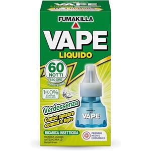 Vape Ricarica Liquida Antizanzare Verdessenza 60 Notti 30ml, Ricarica per Diffusore Elettrico, Repellente Zanzare 480 Ore, Ambiente Sicuro e Protetto