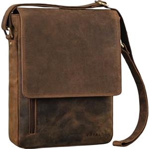 ROYALZ 'Kansas' Borsa Porta PC Uomo in Vera Pelle 13-14 Pollici - Ventiquattrore Borsa a Tracolla Università e Ufficio - Borsello Cartella documenti DIN A4 Messenger Bag, Colore:Nevada Marrone