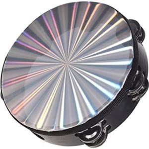 Fesjoy Sonagli Tamburello 8 pollici, in legno radiante tamburello con morsetti a doppia fila, testa tamburo riflettente, strumento musicale a percussione