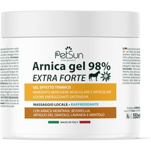 PetSun Arnica per Cavalli Uso Umano - Gel Extra Forte 98%, con Artiglio del Diavolo - 550ml, Crema Intensa Raffreddante per Massaggio a Muscoli e Articolazioni - Made in Italy
