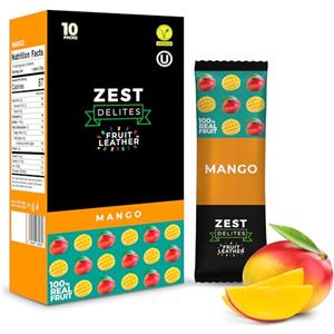 Zest Delites Snack Dolci in Pelle di Frutta, Merendine Senza Glutine, 10 Pack, Mango, Barrette Energetiche Ciclismo, Frutta Secca Mix, Snack Monoporzione, 10x25g