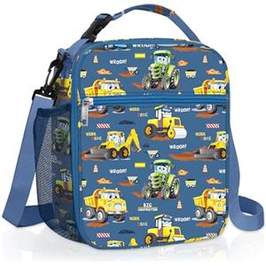 Clastyle Borsa Termica Porta Pranzo Bambini Scuola Auto Borsa Frigo Piccola Ragazzo Camion Portatile, Escavatore Giallo
