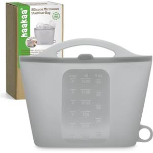 Haakaa Sacchetti Sterilizzatore a Vapore in Silicone per Microonde, Riutilizzabili, per Biberon, Tiralatte, Ciucci e Accessori, Ideali per Casa e Viaggio, Grigio