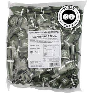 Mera & Longhi Caramelle Quadre Rabarbaro senza Zucchero con Stevia - Confezione da 1 kg