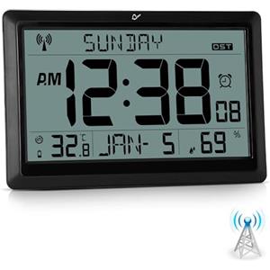 Sukeen Radiosveglia da parete, Orologio da parete digitale LCD da 10,6 alimentato a batteria, Radiosveglia digitale da tavolo con temperatura, umidità, sveglia per casa, cucina, ufficio, scuola