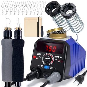WEP 939D-VI Kit Pirografo per Legno con Doppia Penna 250-750℃ Strumento per pirografia con Selettore A/B, 2 Penne Rimovibili 20 punte pirografo -Adatto per Legno e Pelle (EU Plug)