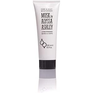 Alyssa Ashley - Crema Corpo e Mani Dopo Doccia o Bagno al Muschio Bianco, Lozione Musk per Pelle Idratata, Sana, Elastica e Giovane - Adatto a Tutti i Tipi di Pelle - 250ml