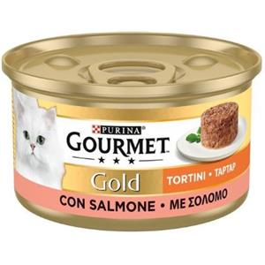 Purina Gourmet Gold Tortini Umido per Gatti con Salmone - Lattina da 85g, Bocconcini Finemente Sminuzzati in Salsa
