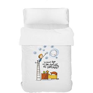 RIPSHOP Copripiumino con due cuscini Deco 100% cotone Modello Dormire di Joan Turu in català per letto da 105 (170x240cm).