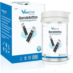 VitaeChek Strisce Reattive Glicemia, 50 Pezzi - Compatibili con Misuratori, Risultati in 5s, Campione 0,6 µL, Alta Precisione - Formato Conveniente per Controllo Glicemico Quotidiano