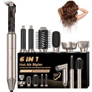 UMIGA Modellatori Capelli Spazzola Ad Aria Calda con Diffusore, 6 in 1 Air Styler Spazzola Asciugacapelli, Hairstyler Phon Capelli con Arricciacapelli Ad Aria Volumizzante Spazzola Lisciante, Platino-oro